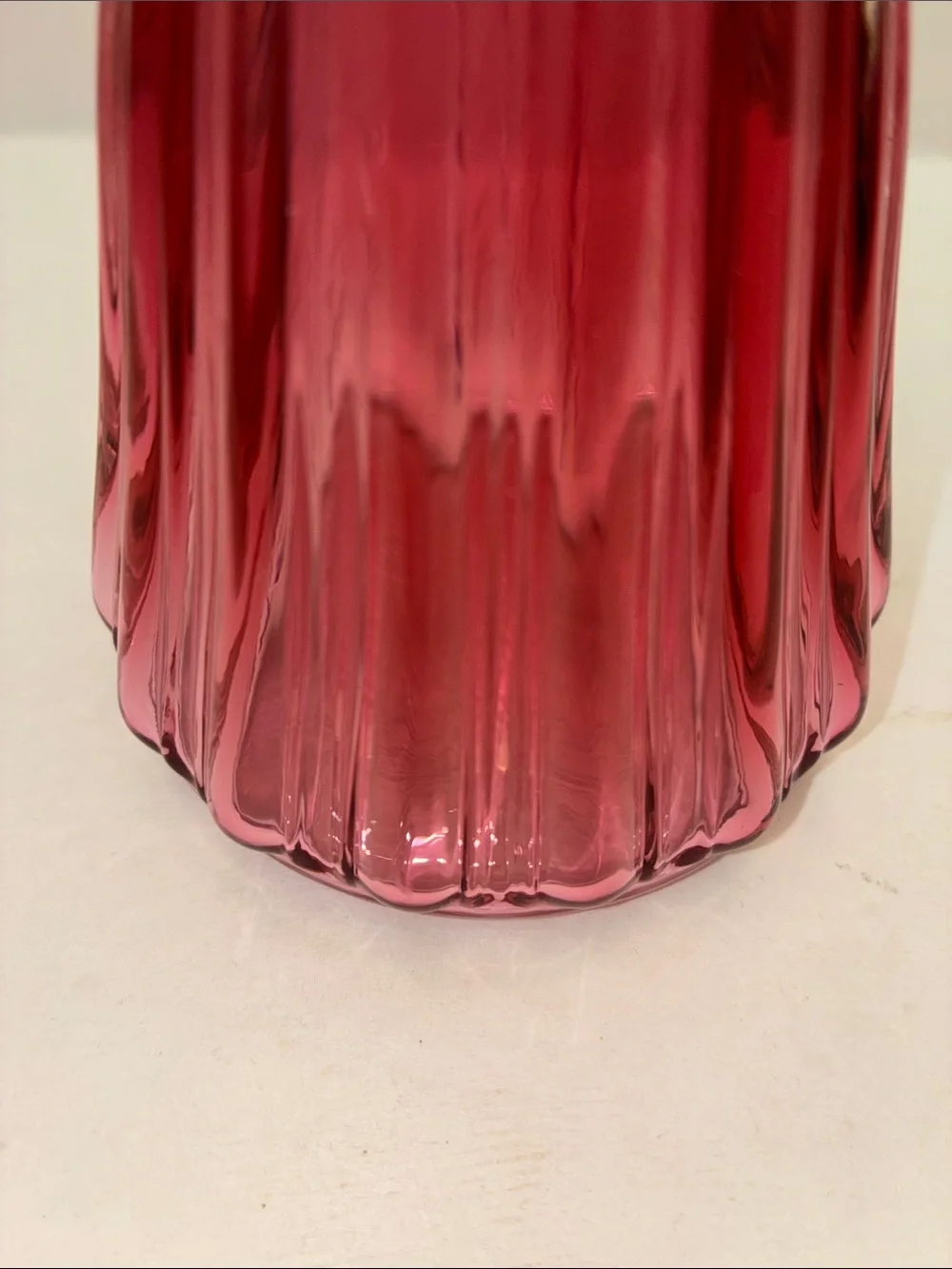 Fenton Cranberry Pink Ruffled Wheat Glass Vase